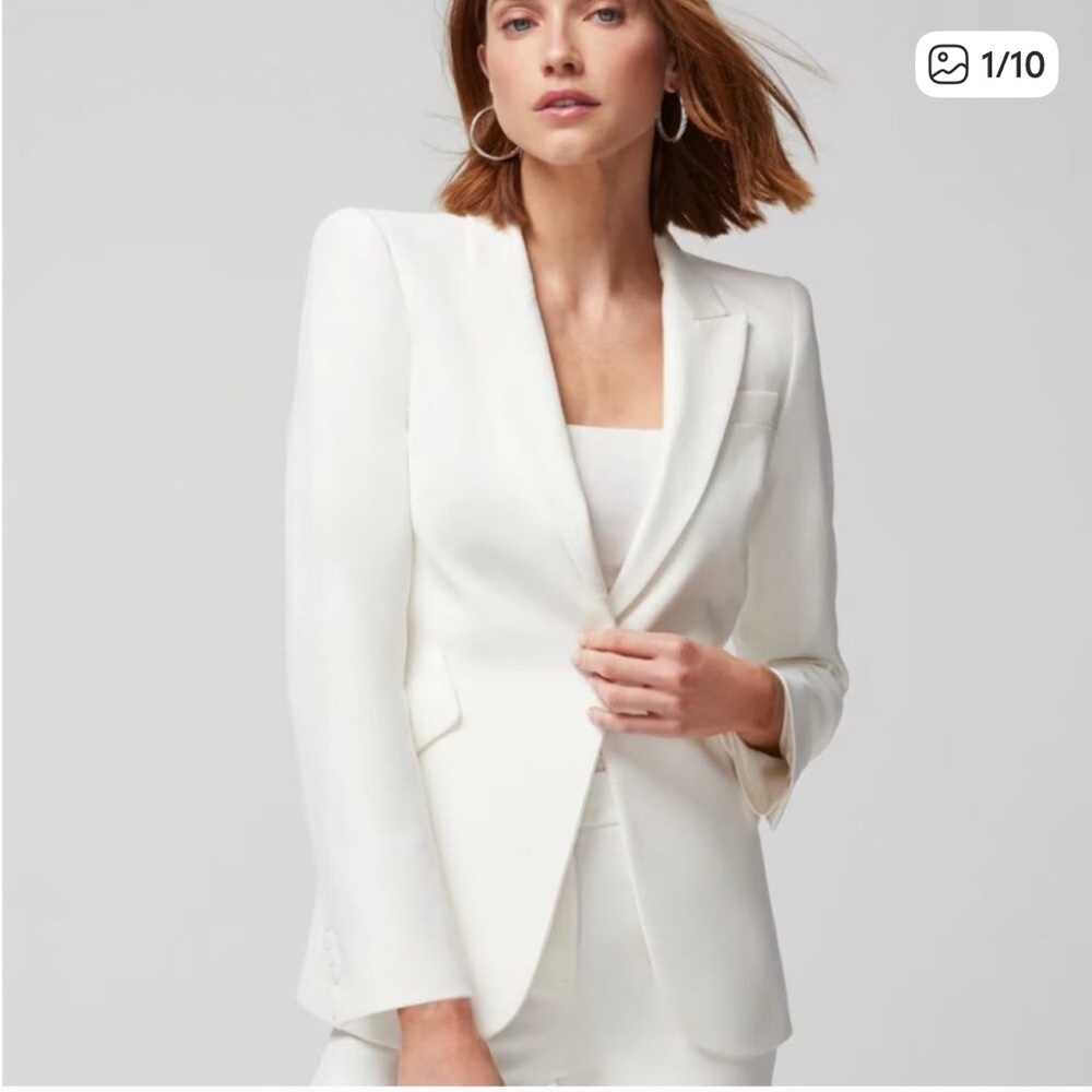 WHBM Blazer White Comfort Stretch Editor Blazer - Size 8